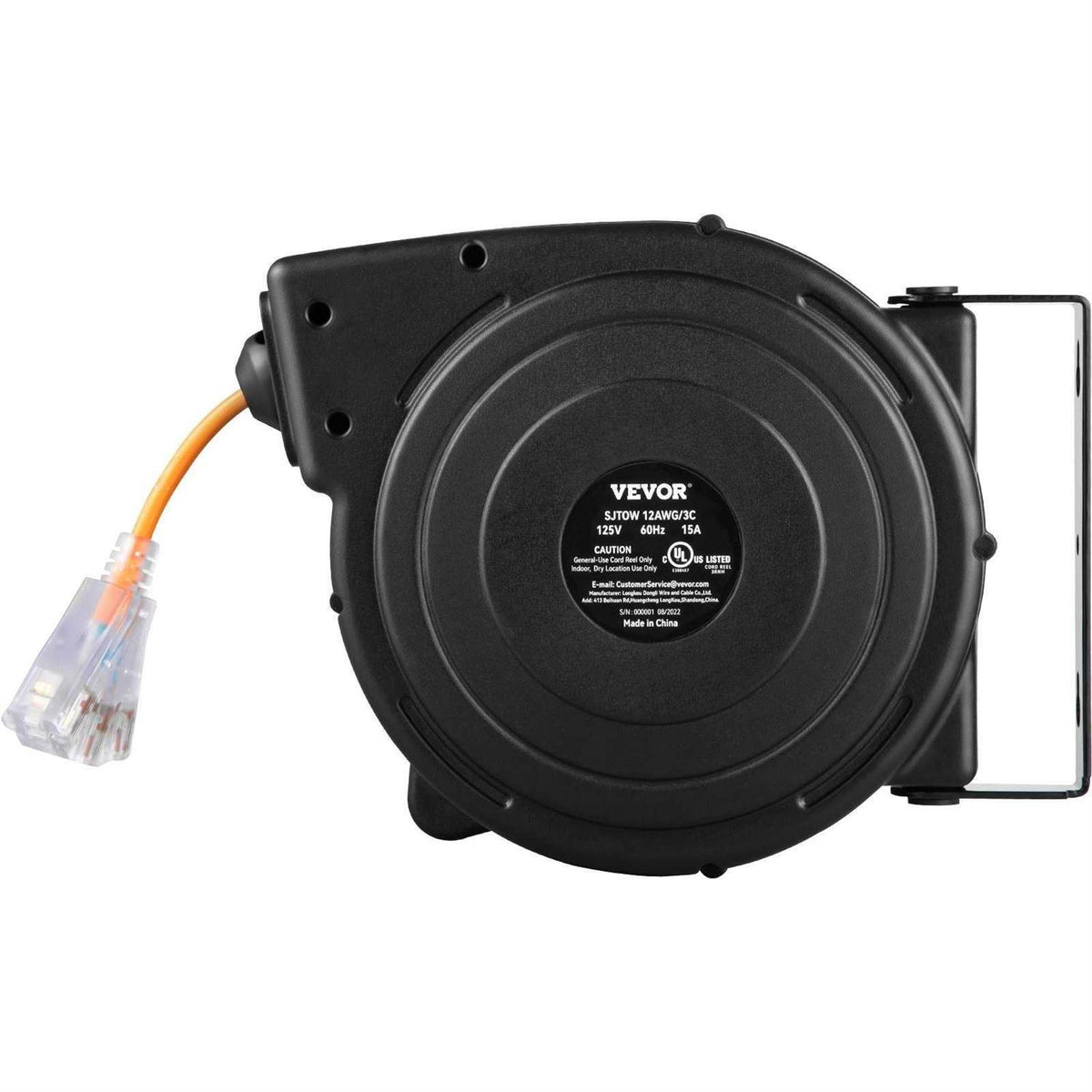 50 ft Heavy Duty 14AWG/3C SJTOW Retractable Extension Cord Reel with Lighted Triple Tap Outlet J25821
