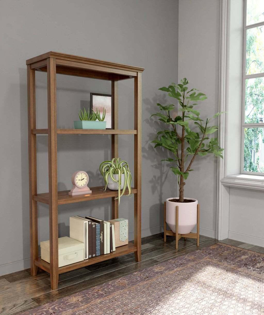 Walnut Brown Solid 3-Tier Tall Bookcase L534