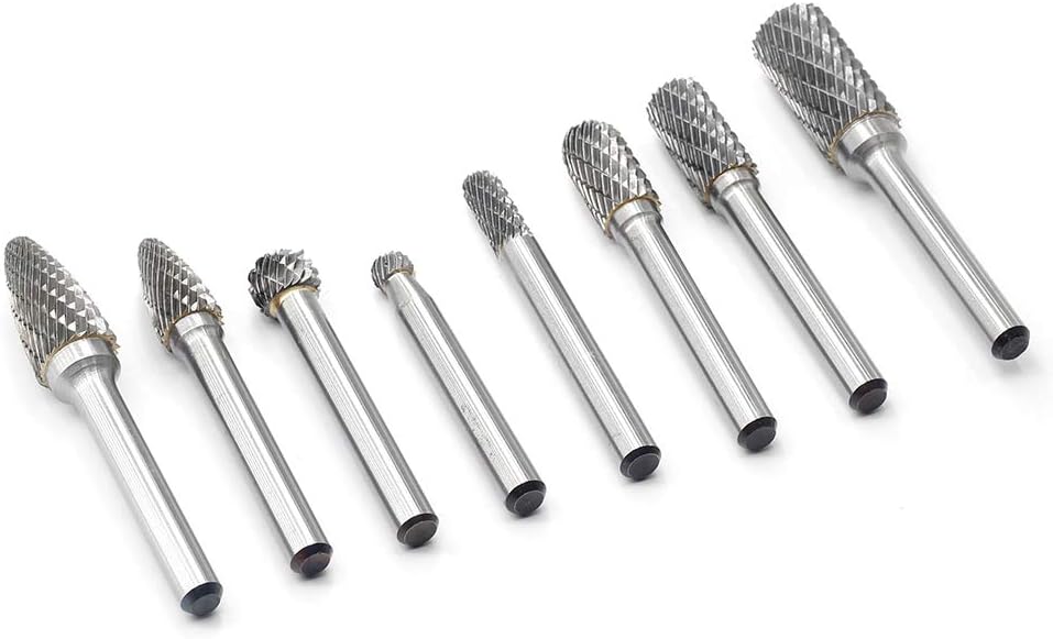 Carbide Burr Set with 1/4'' Shank 8pcs Double Cut Solid Carbide Rotary Burr Set C489