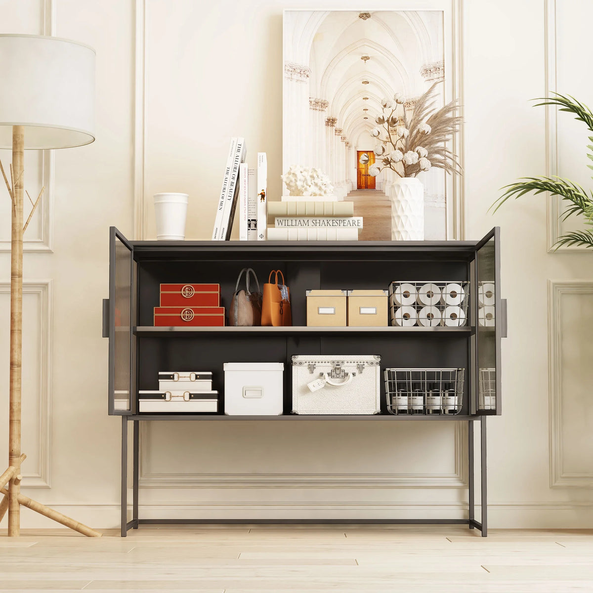Gray Fluted Glass Sideboard Storage Cabinet Console Table N2451