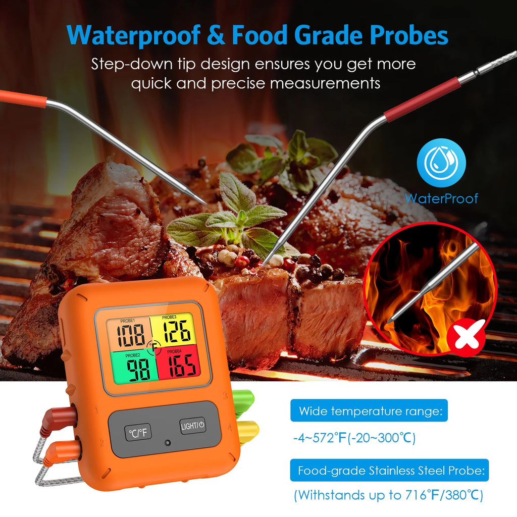 Wireless Meat Thermometer with 4 Meat Probes I7586