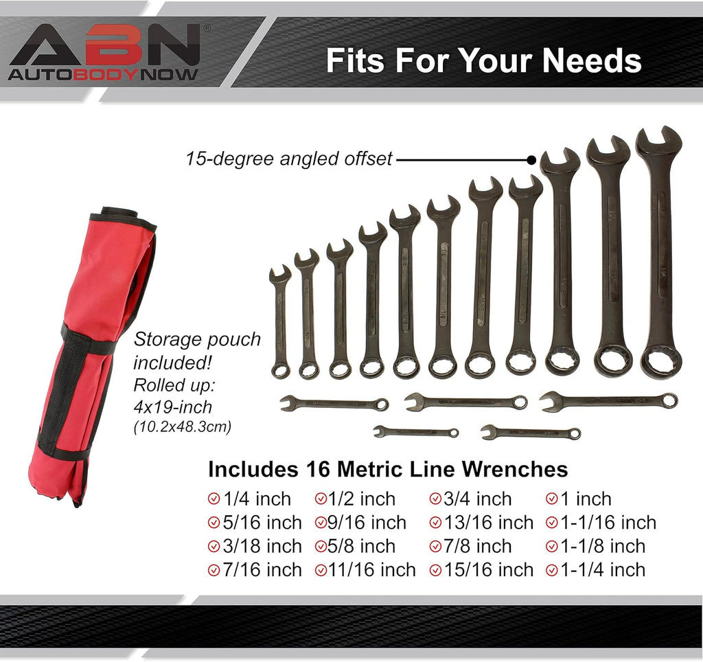 16 Pc SAE Combination Wrench Set with Roll Up Pouch D75614
