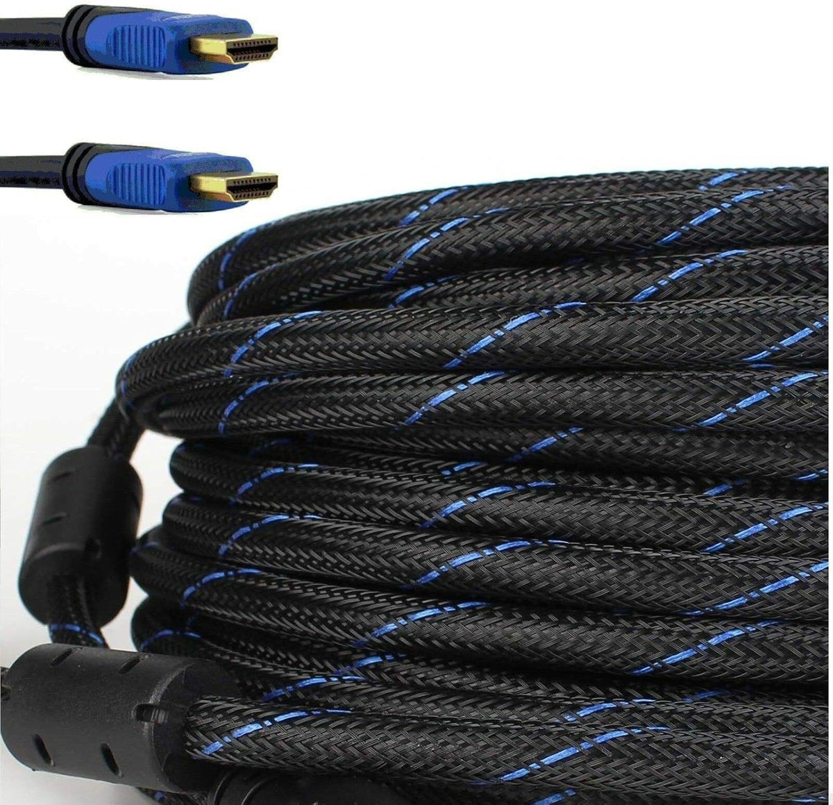 Braided Nylon HDMI Cable with Ferrite Core Blue 100 Feet Pack of 2 A90355