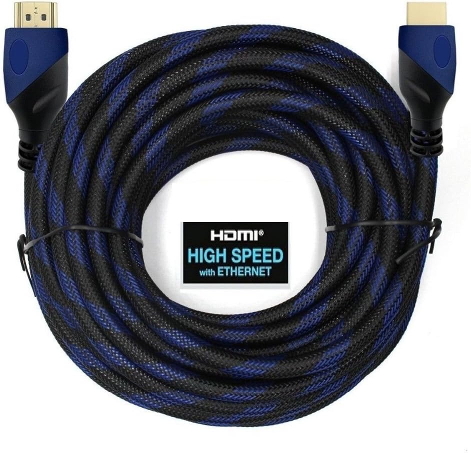 Braided Nylon HDMI Cable with Ferrite Core Blue 100 Feet Pack of 2 A90355