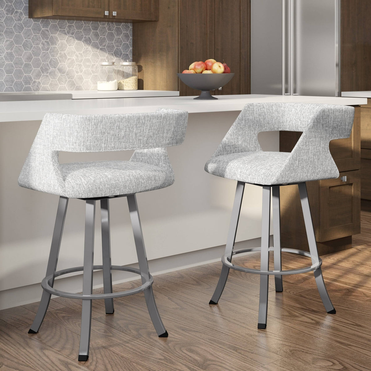 Soft Grey White Polyester Swivel Counter and Bar Stool R4568