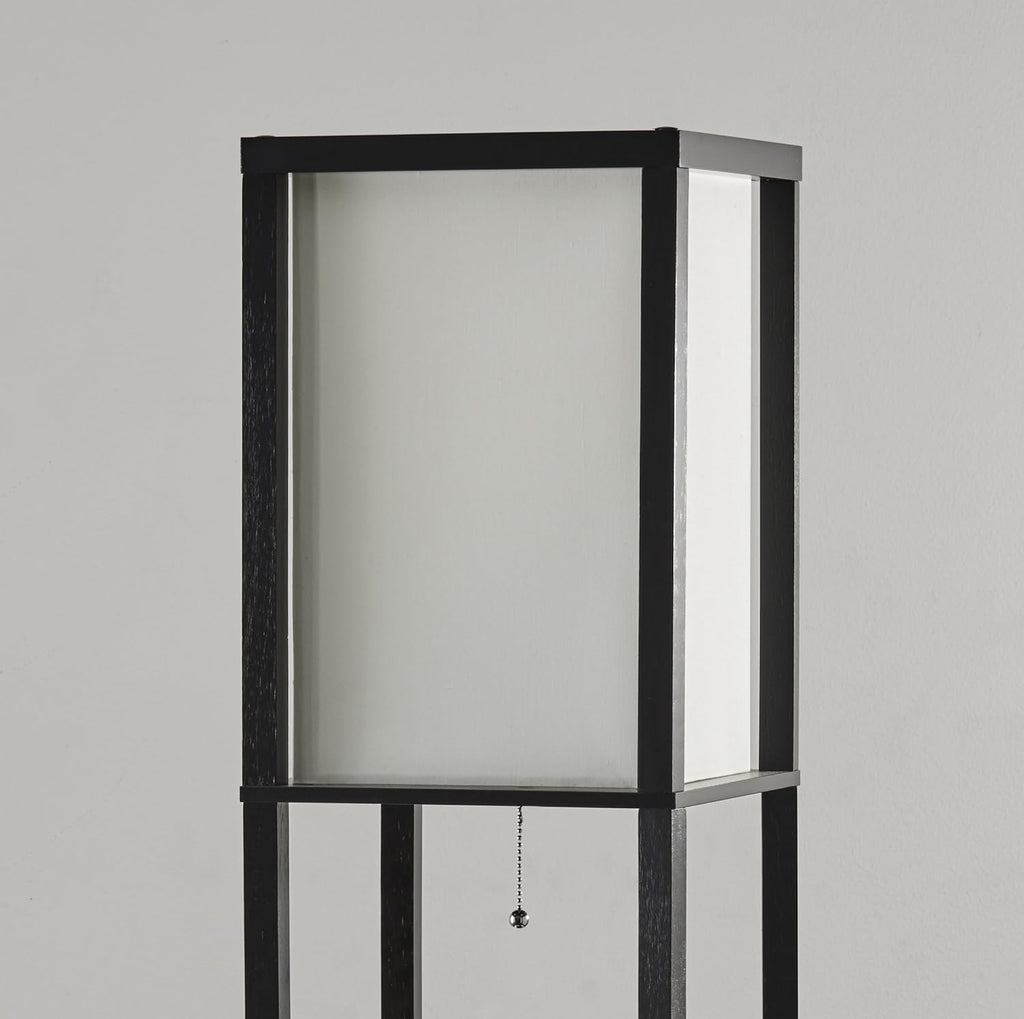 Three Drawer Shelf Lamp, 72 in, 150W Incandescent/ 150W CFL, Black PVC Veneer on MDF, 1 Floor Lamp H7555