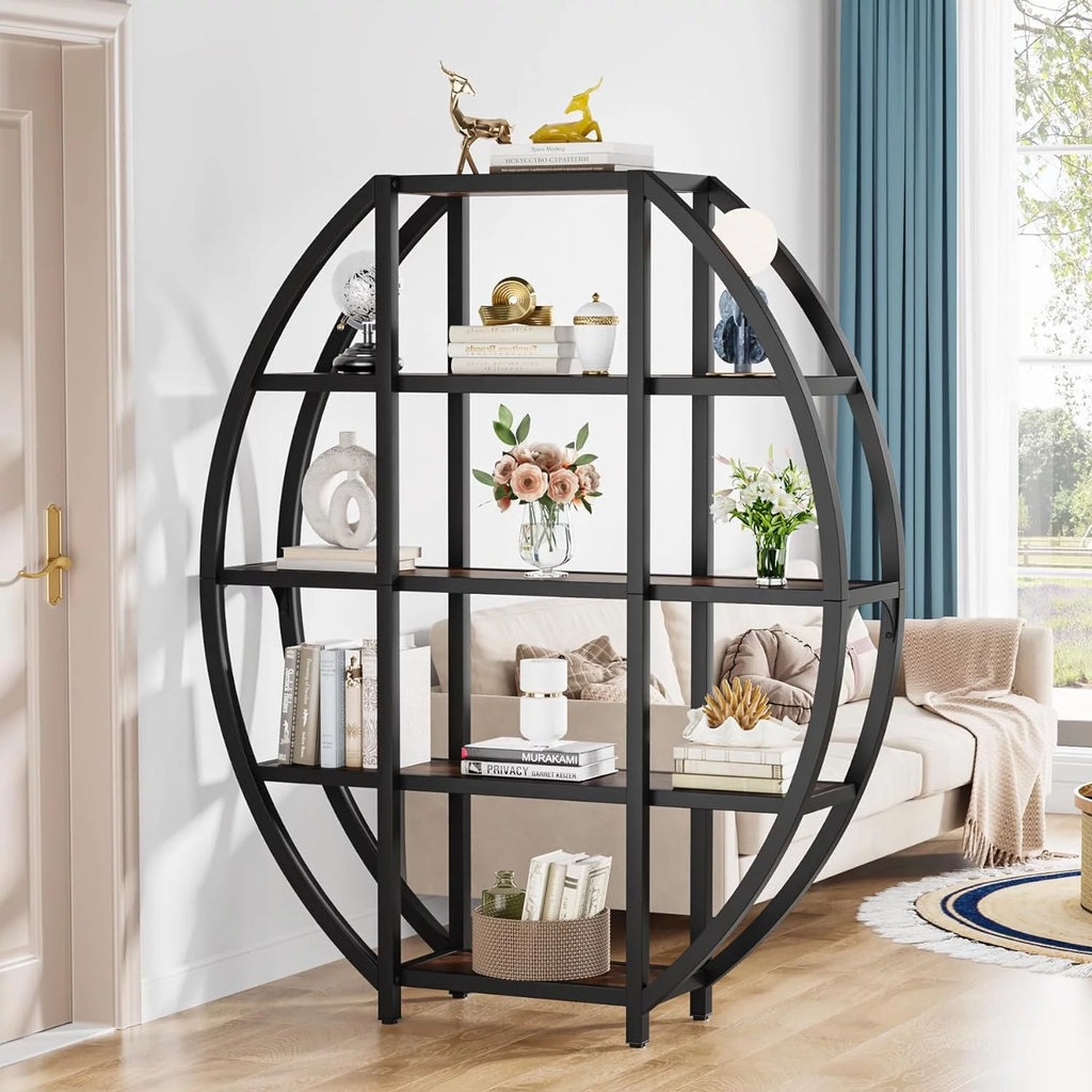 69" Tall 5 Tiers Rustic Brown Bookshelf B7305
