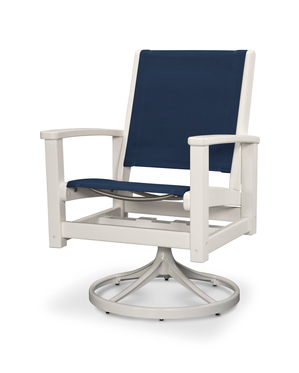 Satin White / White / Navy Blue Sling Swivel Rocker T244553