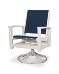 Satin White / White / Navy Blue Sling Swivel Rocker T244553