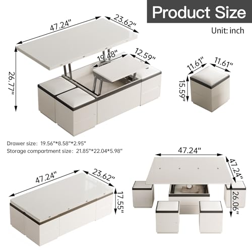 White Lifting Top Coffee Table with Four Stools C11647