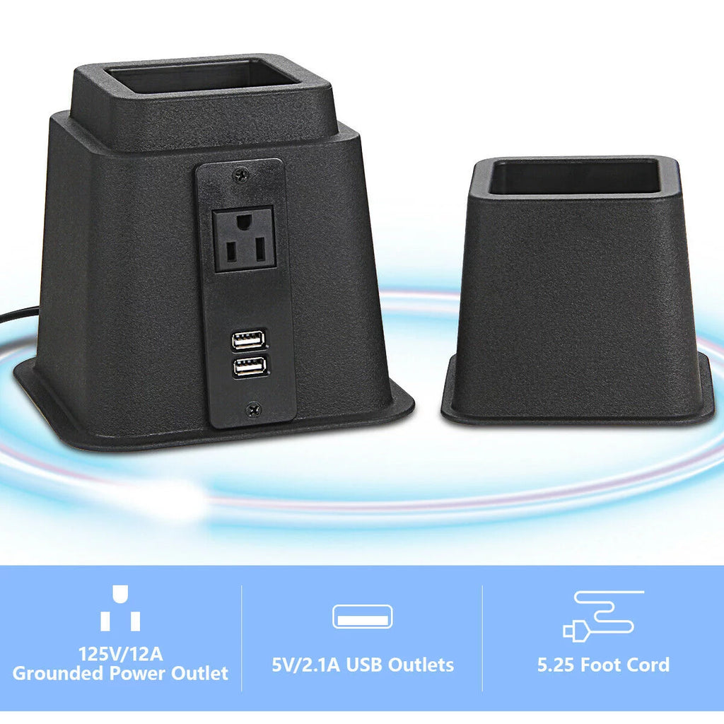 Black Adjustable Bed Riser with Power Outlet and USB Ports Set of 4 B5762