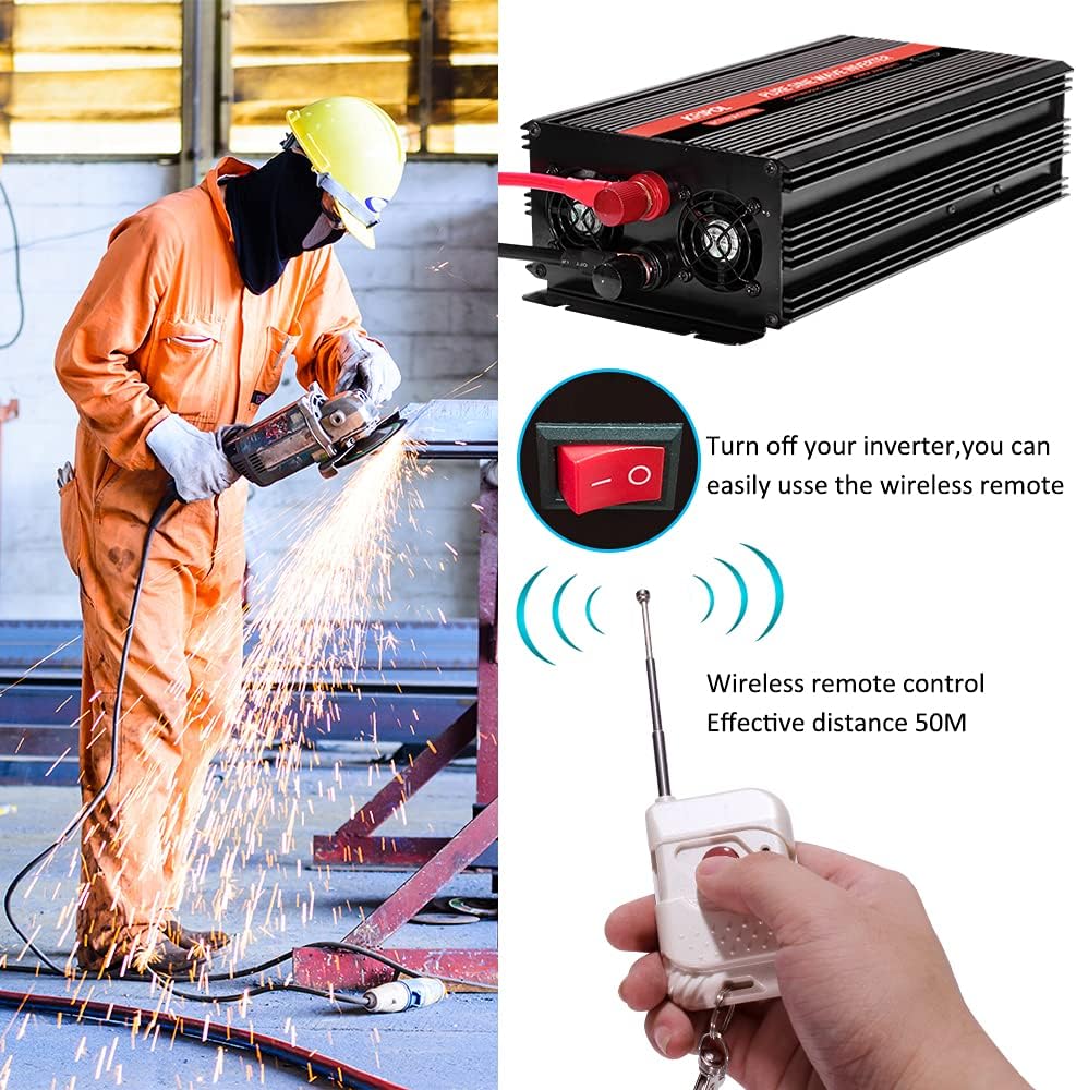 1000 Watt Pure Sine Wave Inverter 12v DC to 110/120v AC V14266