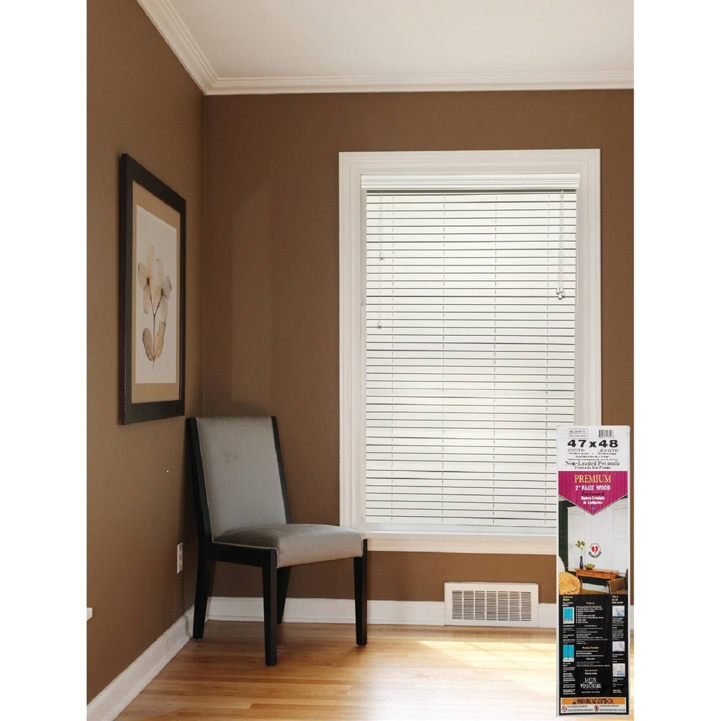 White 2-Inch Faux Wood Blind, 32 by 60-Inch U240717