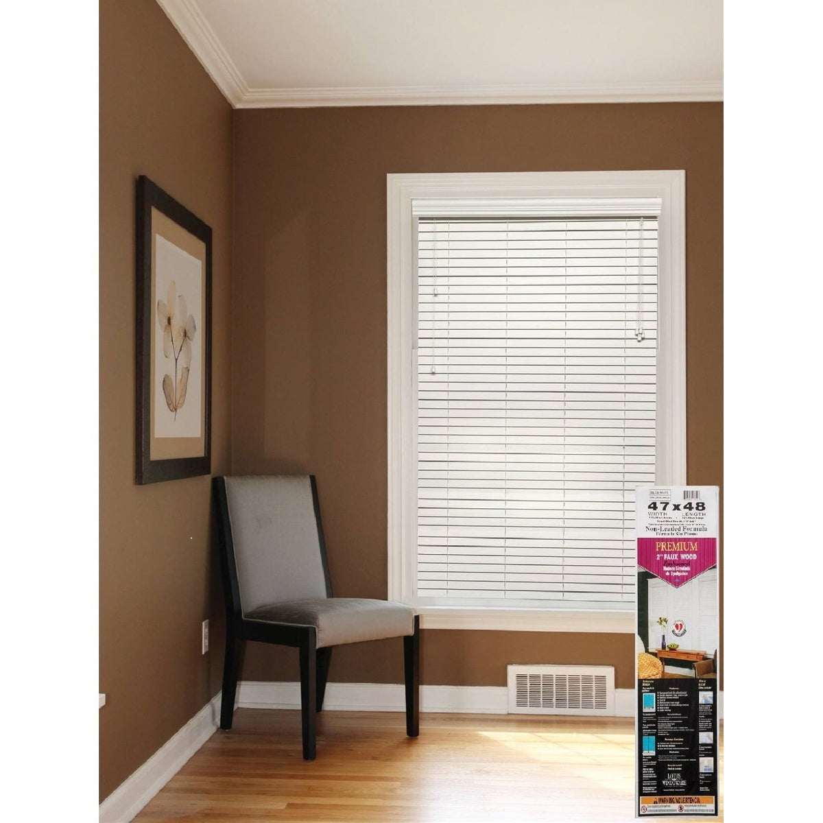 White 2-Inch Faux Wood Blind, 32 by 60-Inch U240717