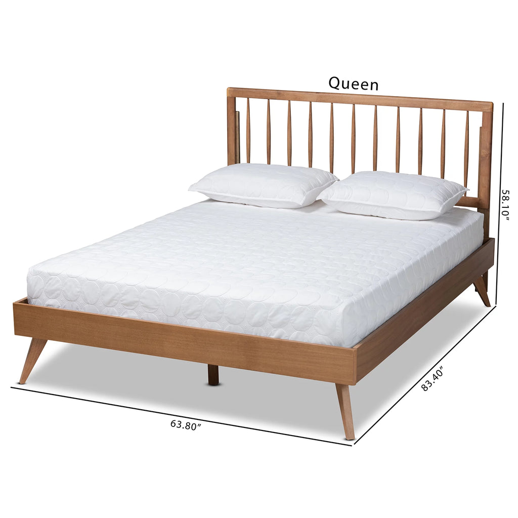 Full Ash Walnut Wood Platform Bed C1129