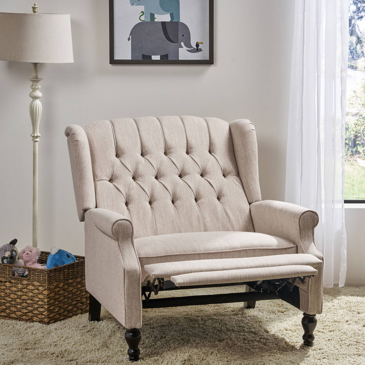 Navy Blue Oversized Fabric Push Back Recliner S7362