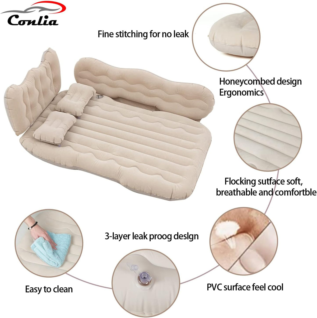 Beige Inflatable Car Air Mattress with Air Pump H404
