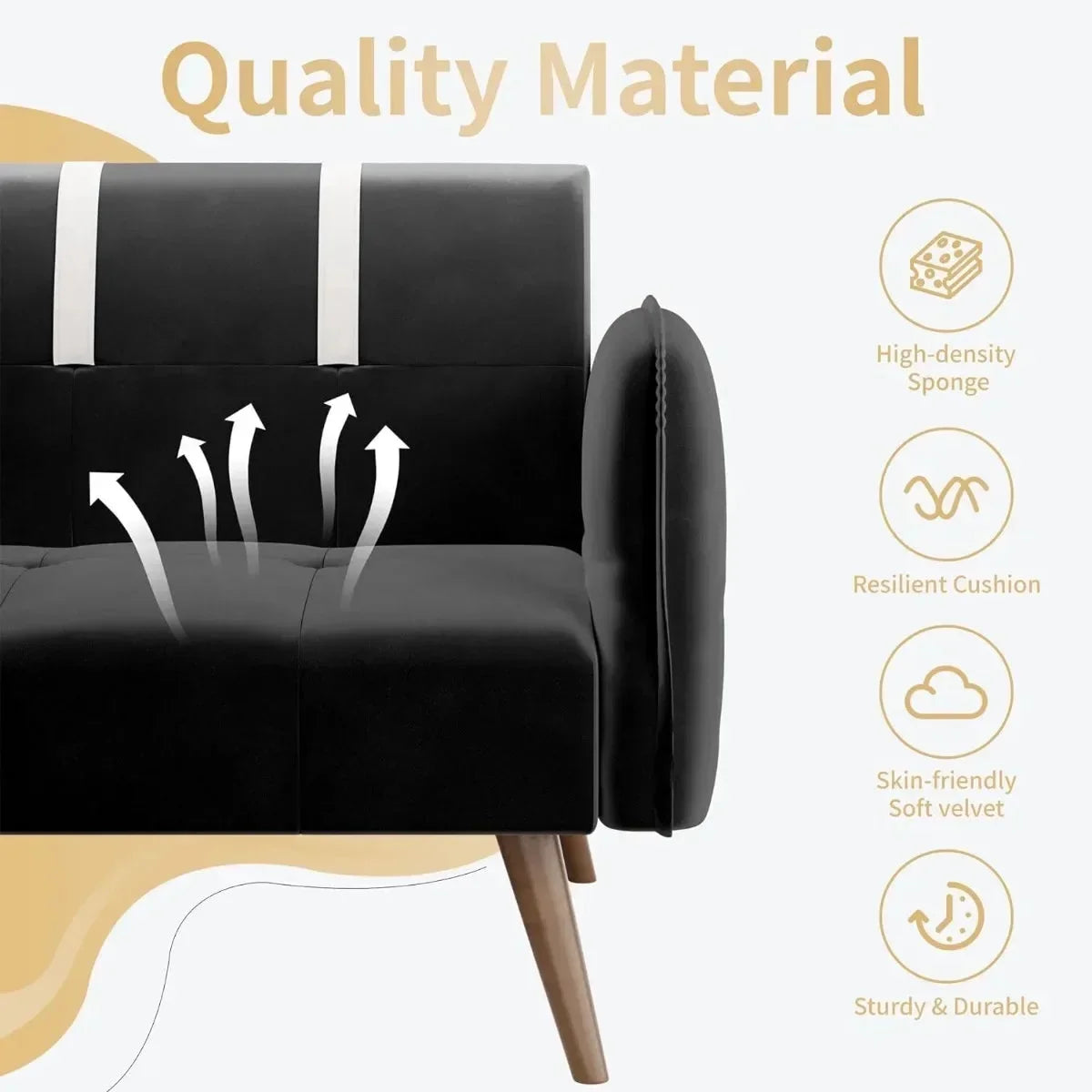 Black Velvet Sofa Bed with Adjustable Armrests P299