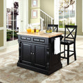 Black Wood Kitchen Island with Stools I162