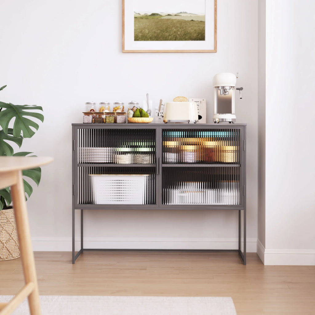 Gray Fluted Glass Sideboard Storage Cabinet Console Table N2451