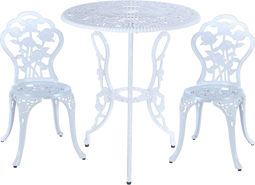 White 3 Piece Cast Aluminum Bistro Table Set R25572