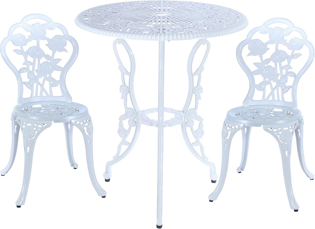 White 3 Piece Cast Aluminum Bistro Table Set R25572