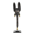 Hand-Carved Brown Wood and Aluminum Elephant Mask on Stand D6705