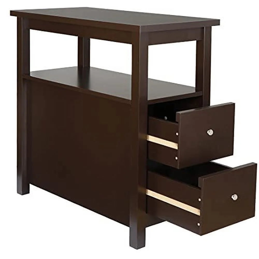 Espresso Narrow Side Table with Drawers and Shelf V26765