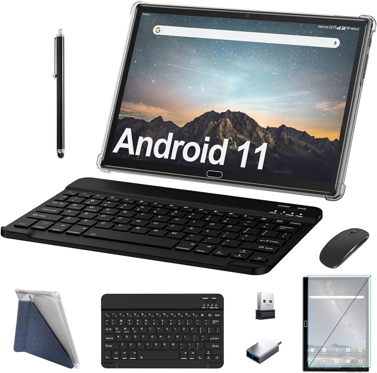 10 inch 4G Tablet with Dual Sim Card Slot, 4GB+64GB+256 Expandable Storage, Keyboard Wireless Mouse Stylus (Black) E1239