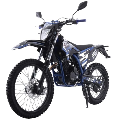 Blue 250 Dirt Bike 5-Speed Manual Transmission 21"/18" Wheels Electric/Kick Start E683