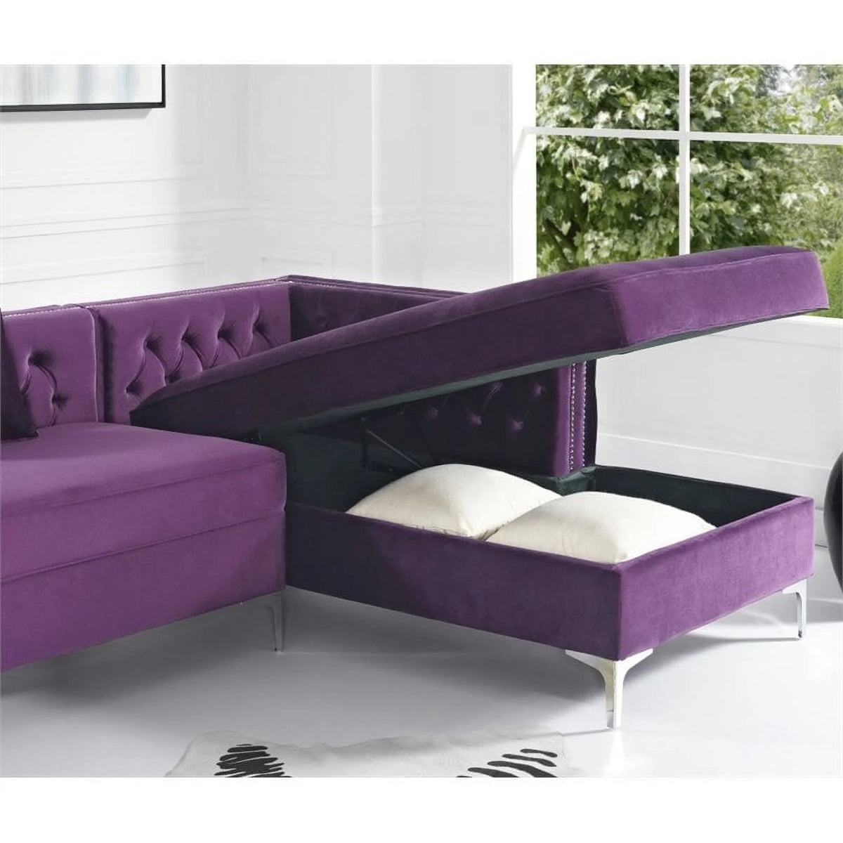 Purple Velvet Sectional Sofa with Right Facing Chaise V6404