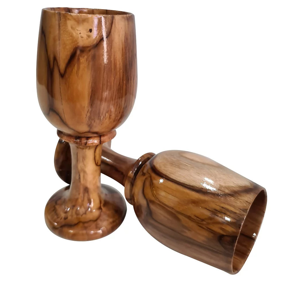 Rustic Dark Brown Wooden Wine Glass Goblet Drinkware Cup Set of 2 B810029