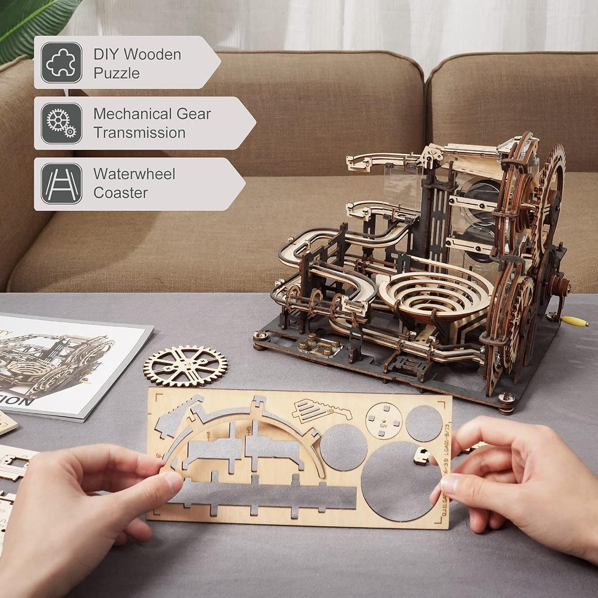 3D Wooden Marble Run Chain Mechanical Building Kit O3355