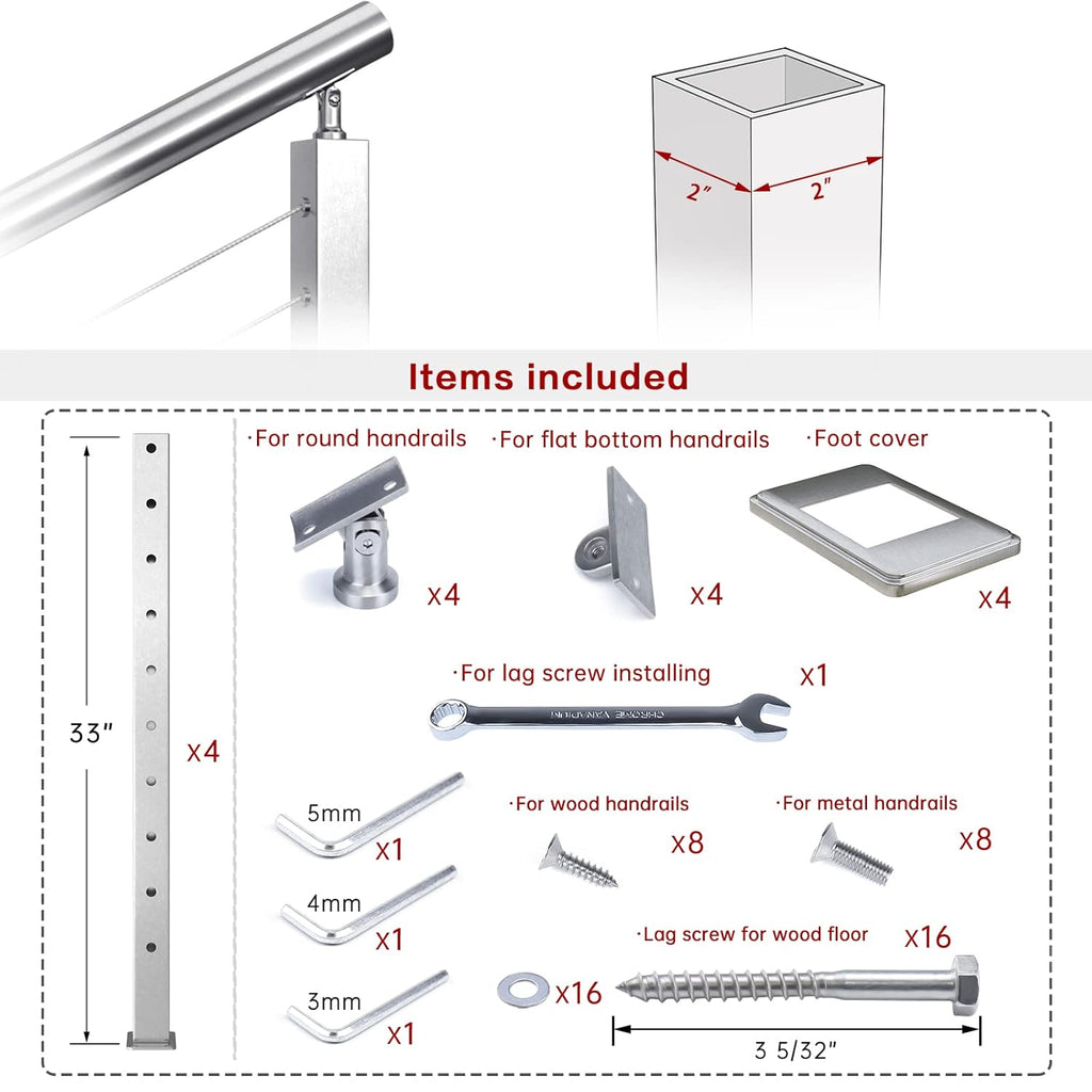 4 Pack Stainless Steel Cable Railing Post O142