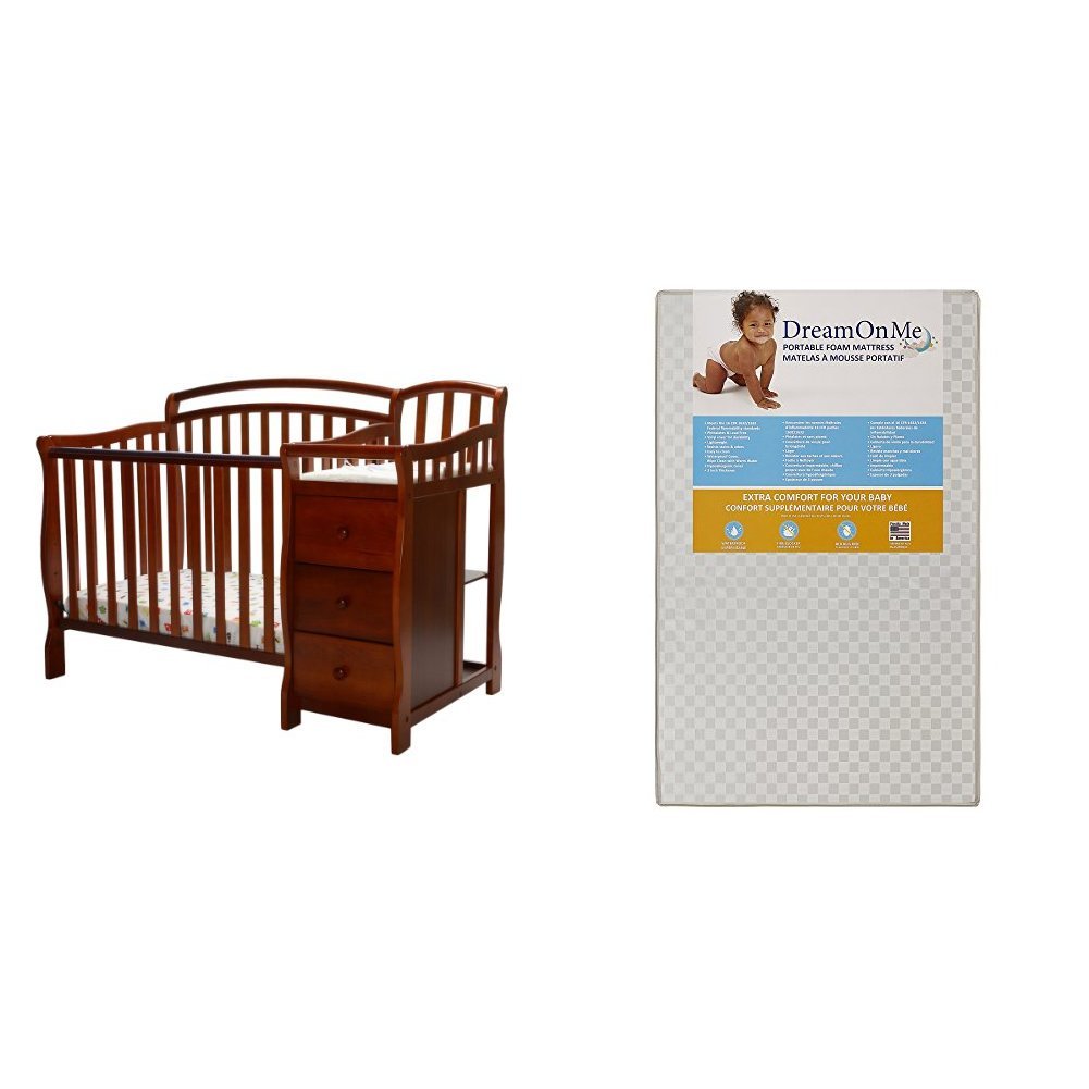 4 in 1 Mini Crib and Dressing Table Combo with 3 Portable Crib Mattress, White R2362