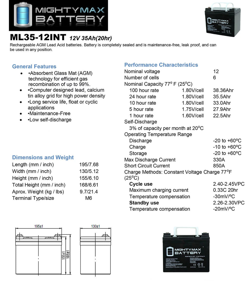 12V 35AH Deep Cycle Battery P378821