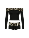 Cheetah Print Off Shoulder 2 Pcs Set C41696