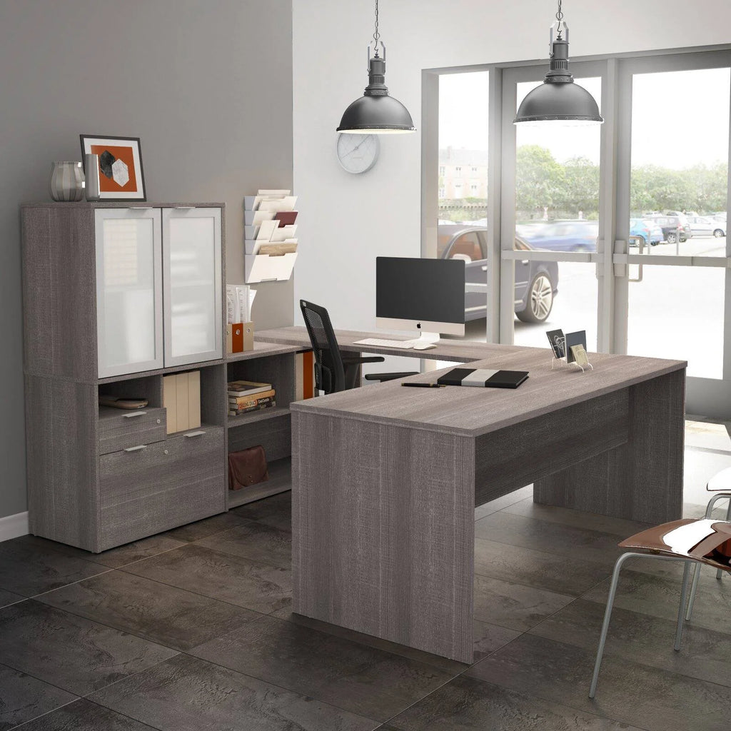 U Shape Computer Desk with Hutch H7321