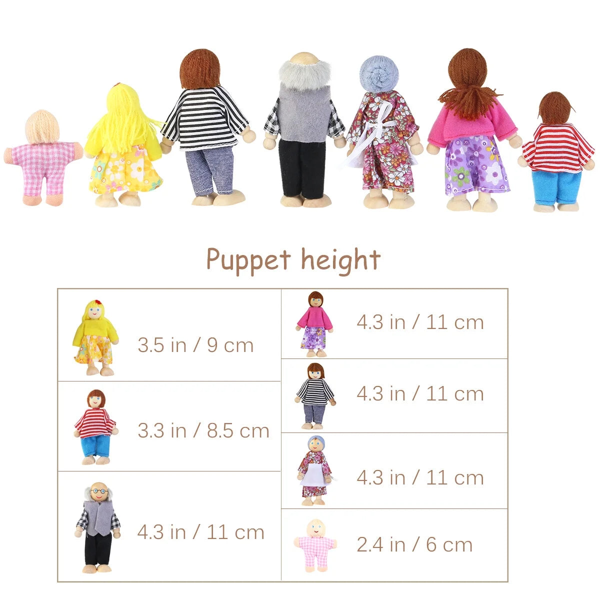 Wooden Dollhouse Dolls Set of 7 Figures J12020
