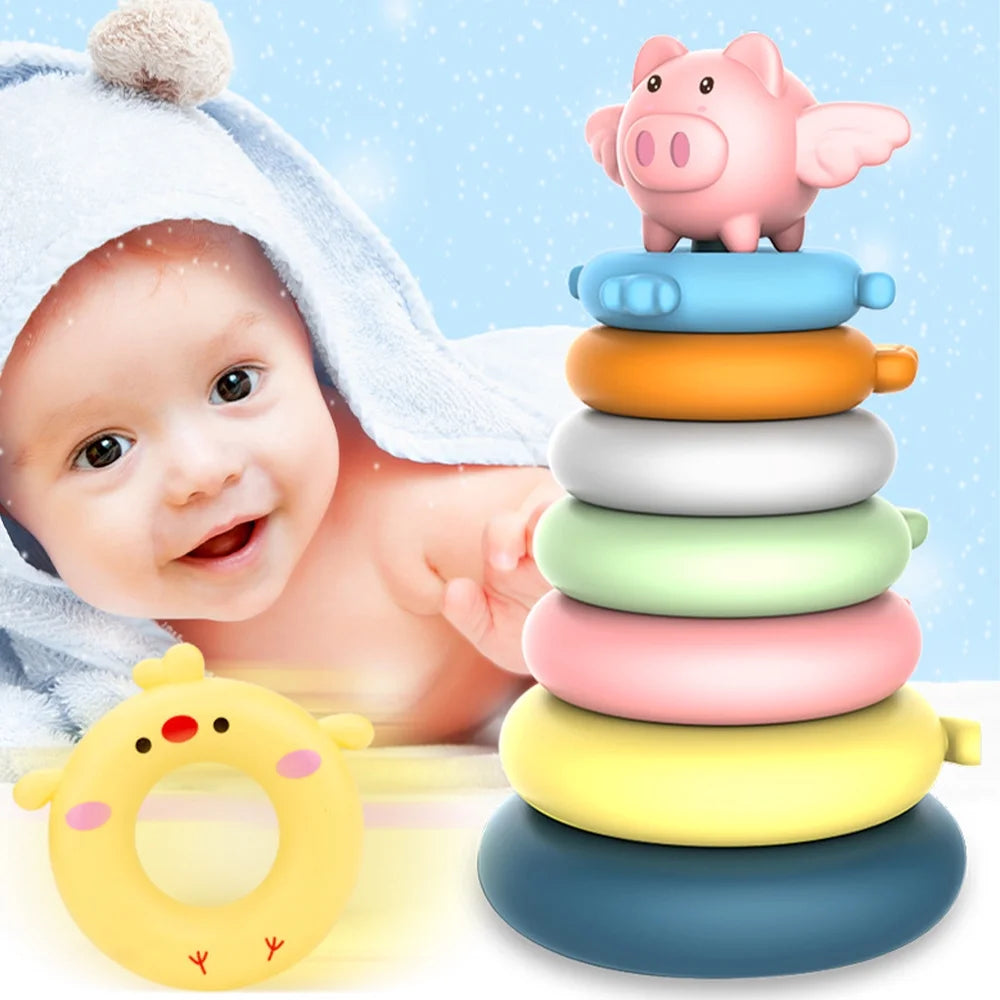 7 Rings Stacking Rings Soft Toys Baby Blocks Teething Learning Stacker V5617