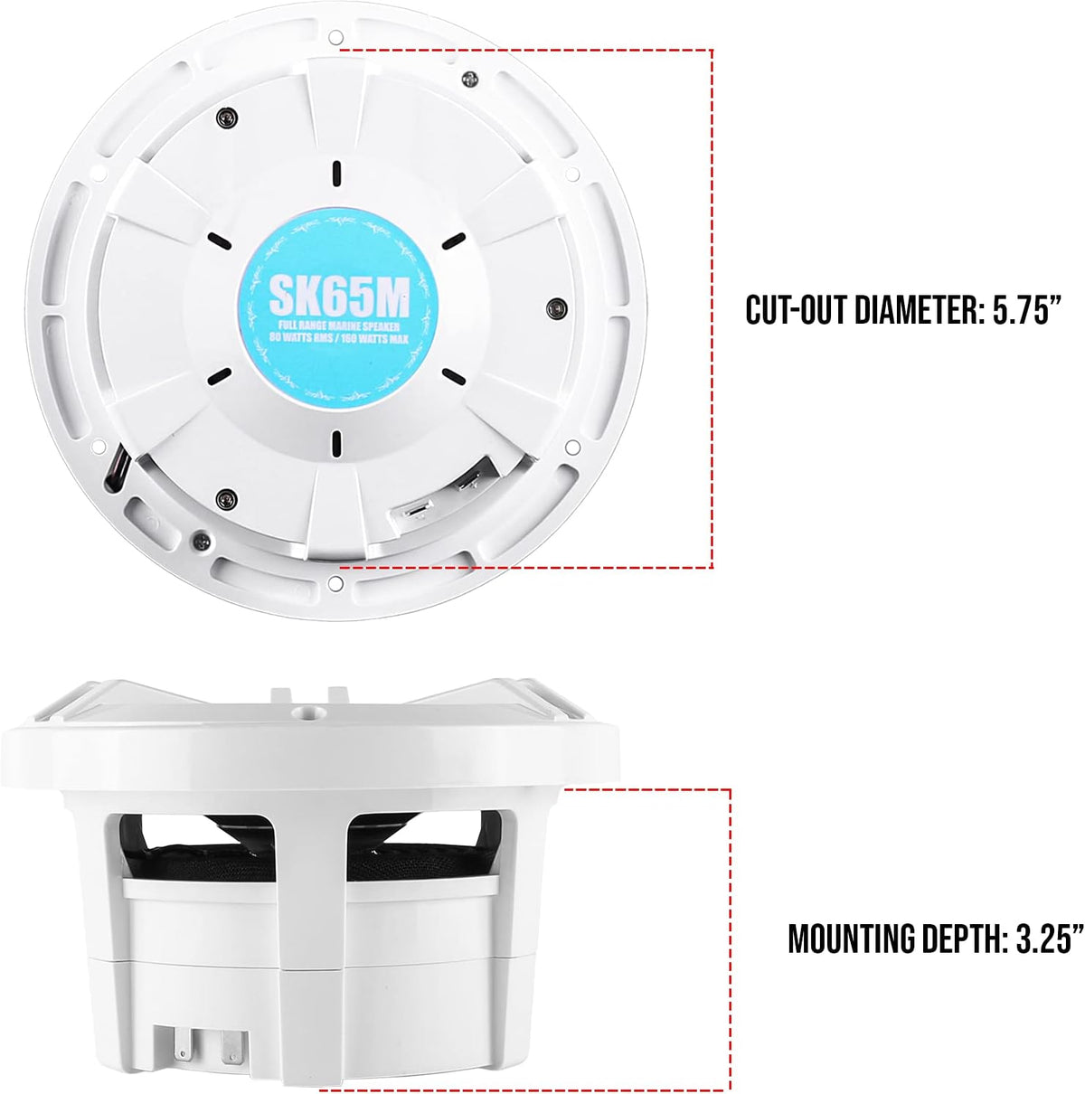 6.5" 2-Way Marine Coaxial Speakers, Pair (White) D748491