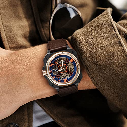 Automatic Skeleton Mechanical Self Winding Leather Strap Wrist Watch N958195