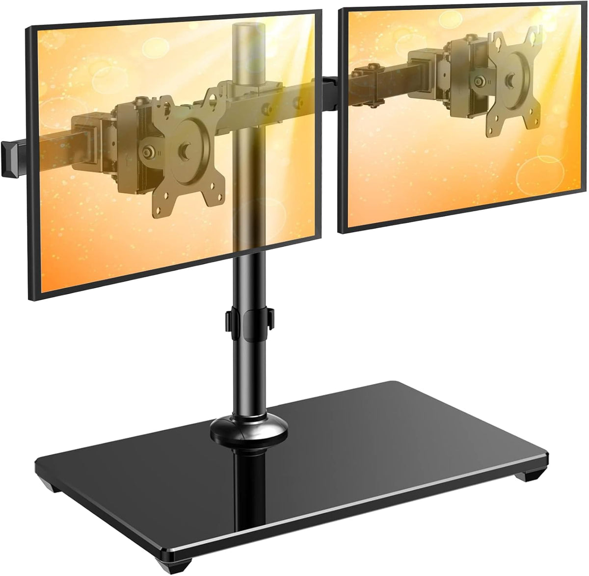 Dual Monitor Stand with Glass Base, Height Adjustable Two Arm Monitor Mount, Heavy Duty, Pack of 2 H22079