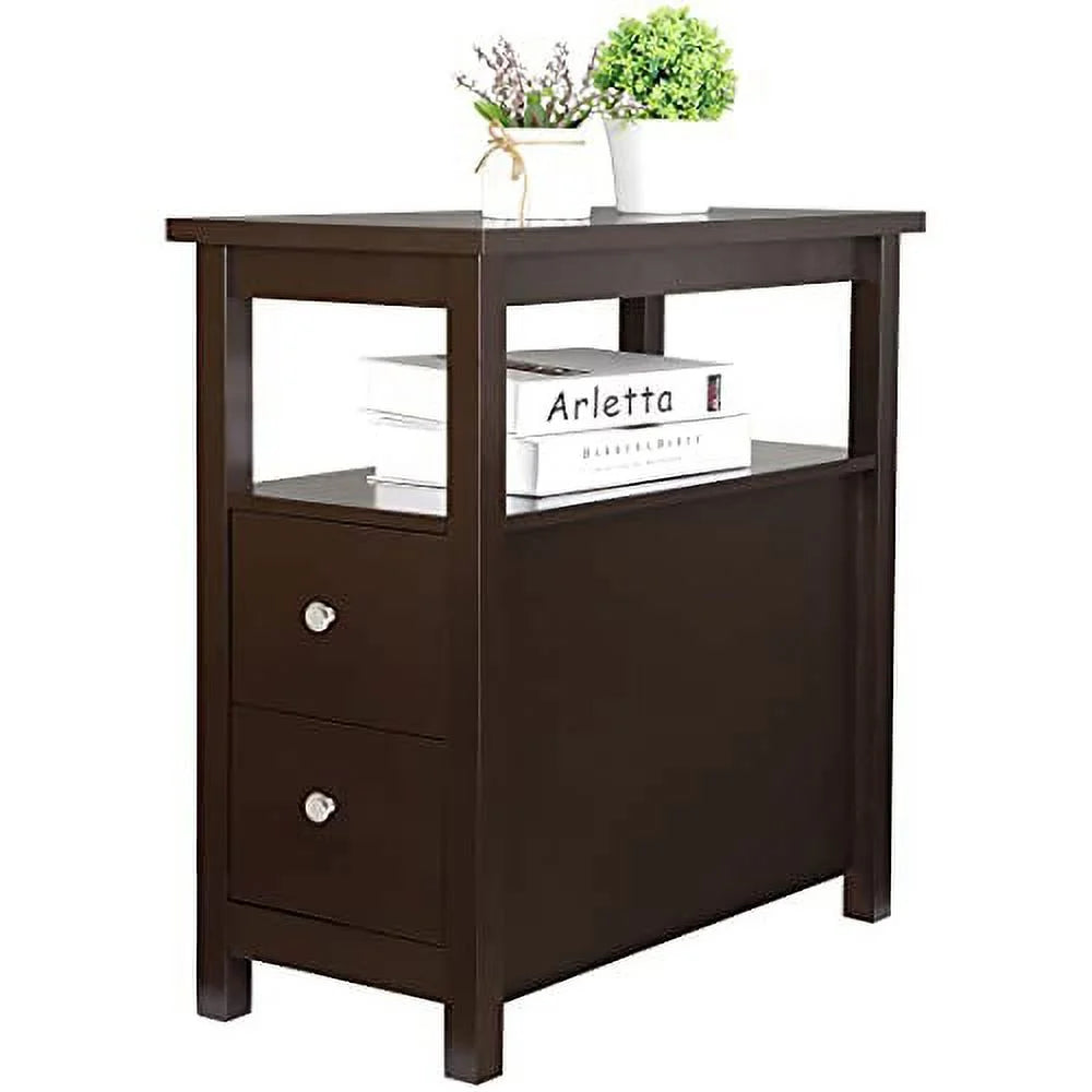 Espresso Narrow Side Table with Drawers and Shelf V26765