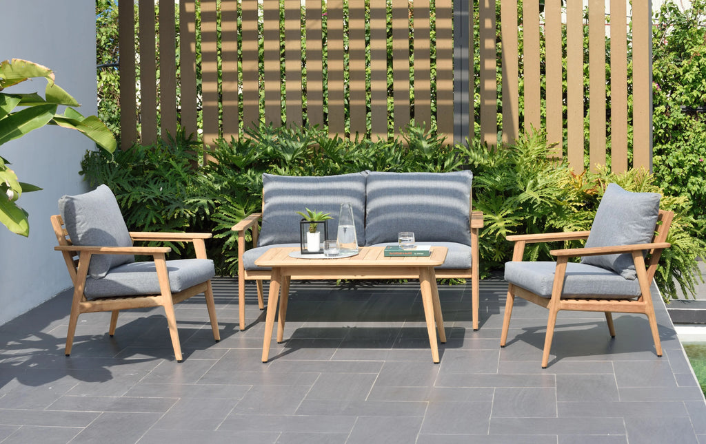 4 Pieces Teak Patio Deep Seating Set with Olefin Cushions P540292