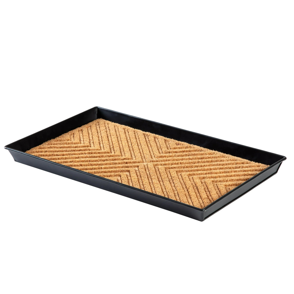 Black Metal Boot Tray with Coir Insert M4456