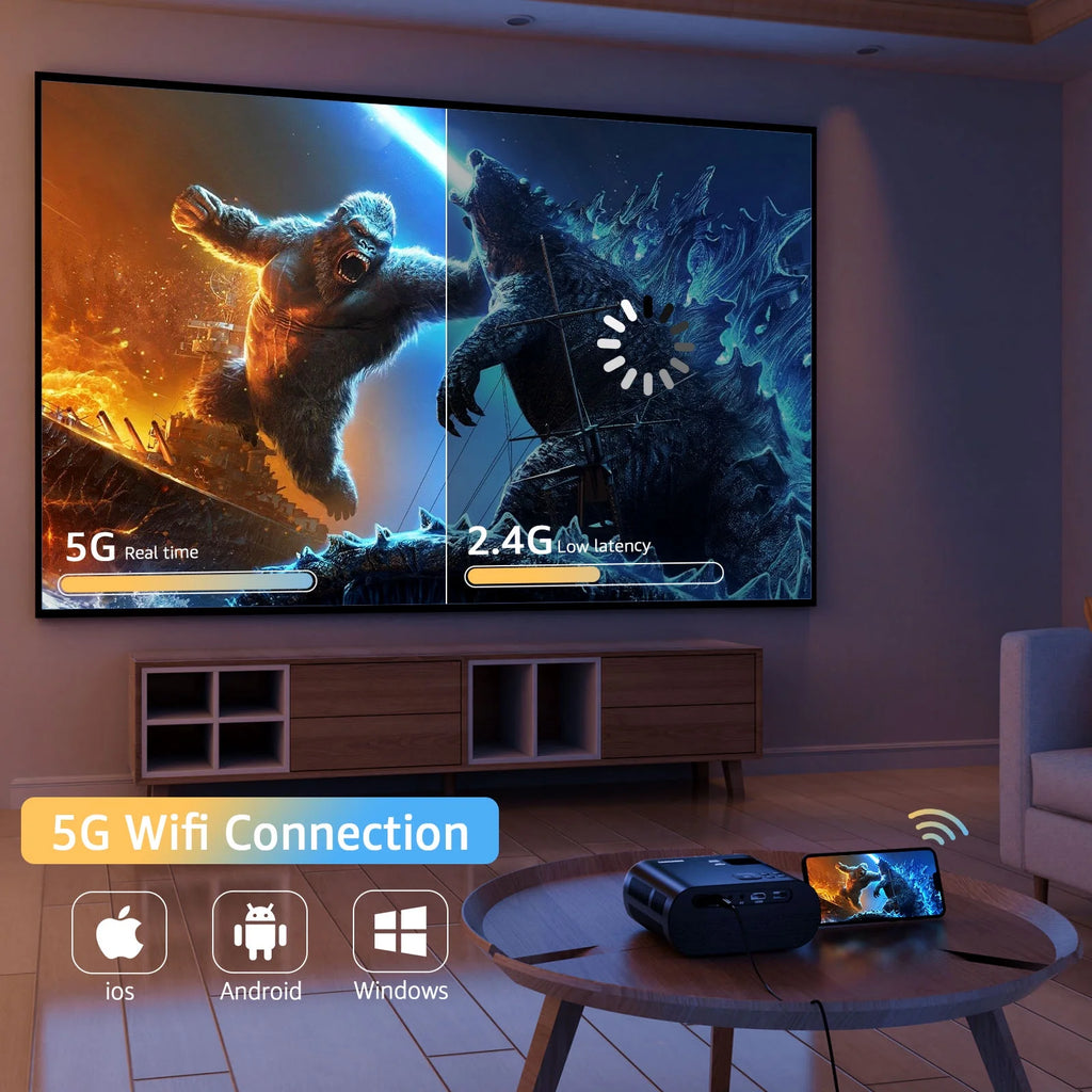 5G Wifi Mini Projector with 100 Projector Screen, Full HD 1080P, Black Q4319