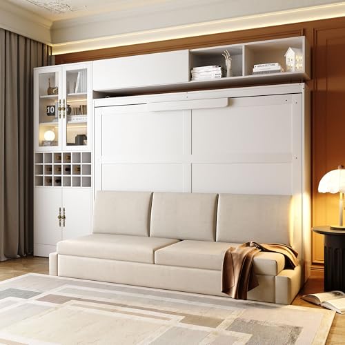 Grey Queen Size Murphy Bed with Sofa and Shelves E688