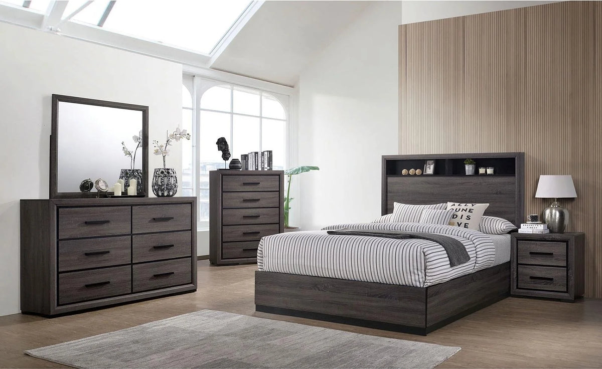 Contemporary Gray Wood King Bedroom Set 6pcs I506673