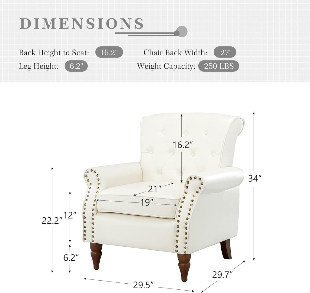 Ivory Faux Leather Accent Chair with Solid Wood Legs Z10207